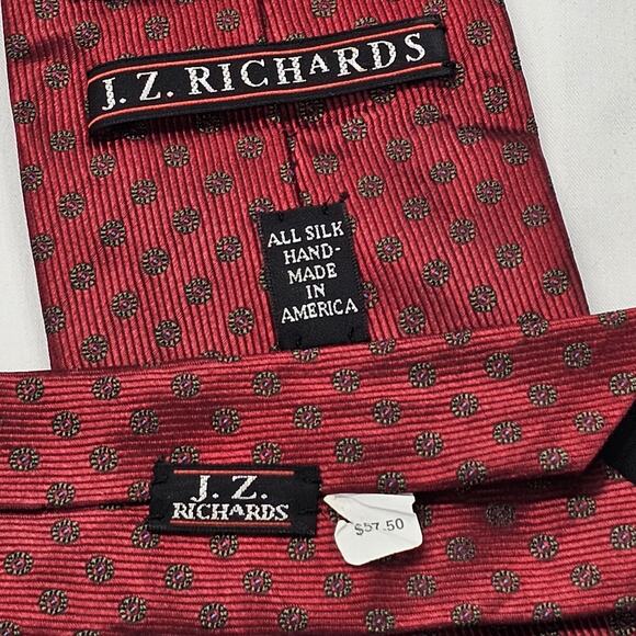JZ RICHARDS Necktie Men's Red Silk Tie Designer Stylish Geometric Circles 60"X4" - Picture 6 of 8